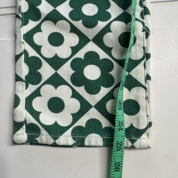 Pacsun NWT Women’s Sz 25 Green White Floral High Rise Straight Denim Jeans Pants - Picture 2 of 6